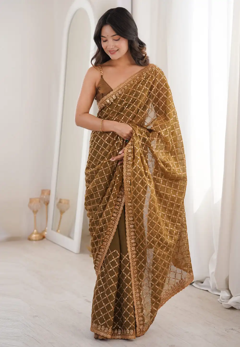 Mehndi Georgette Saree With Blouse 330277