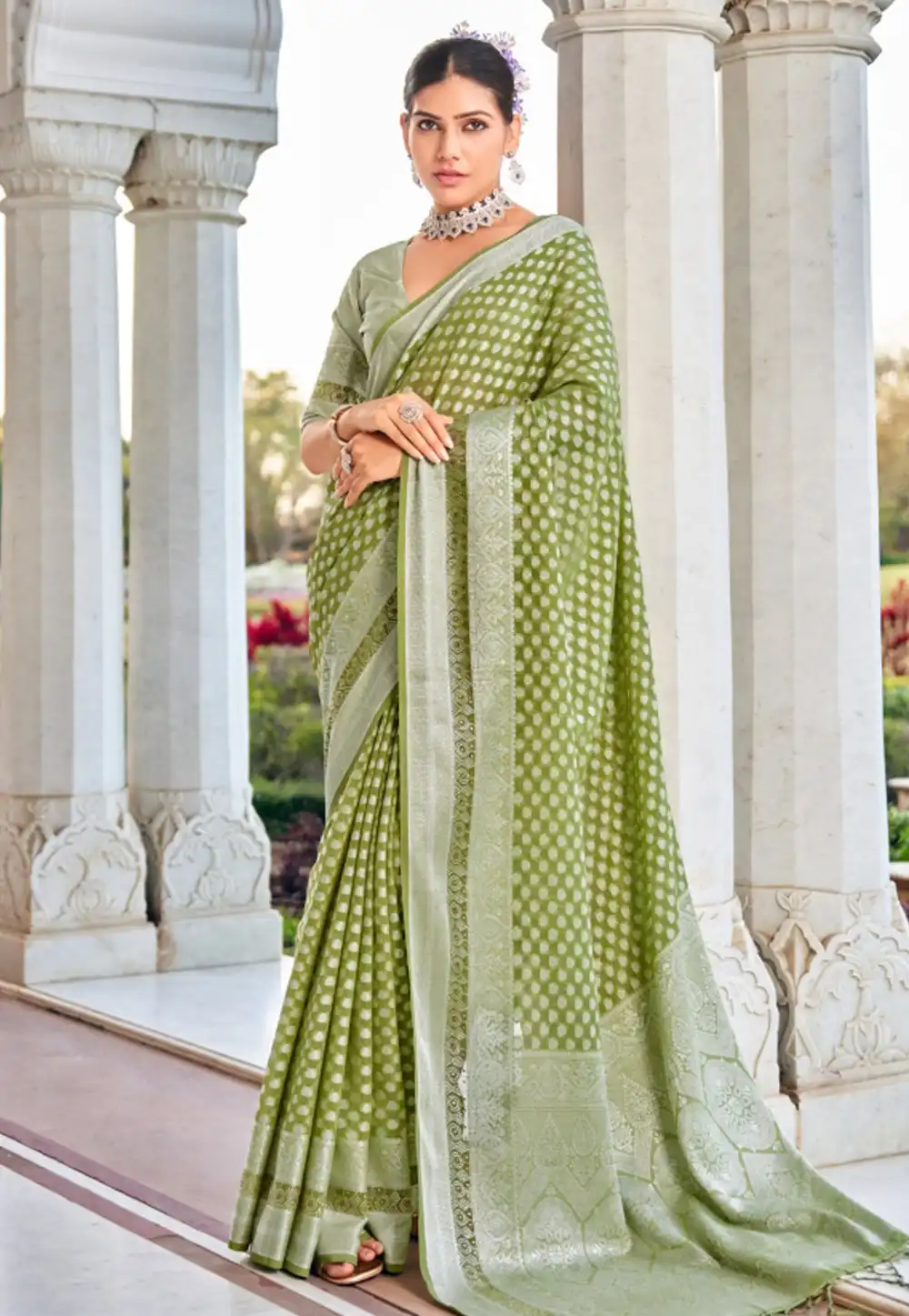 Mehndi Georgette Saree With Blouse 318663