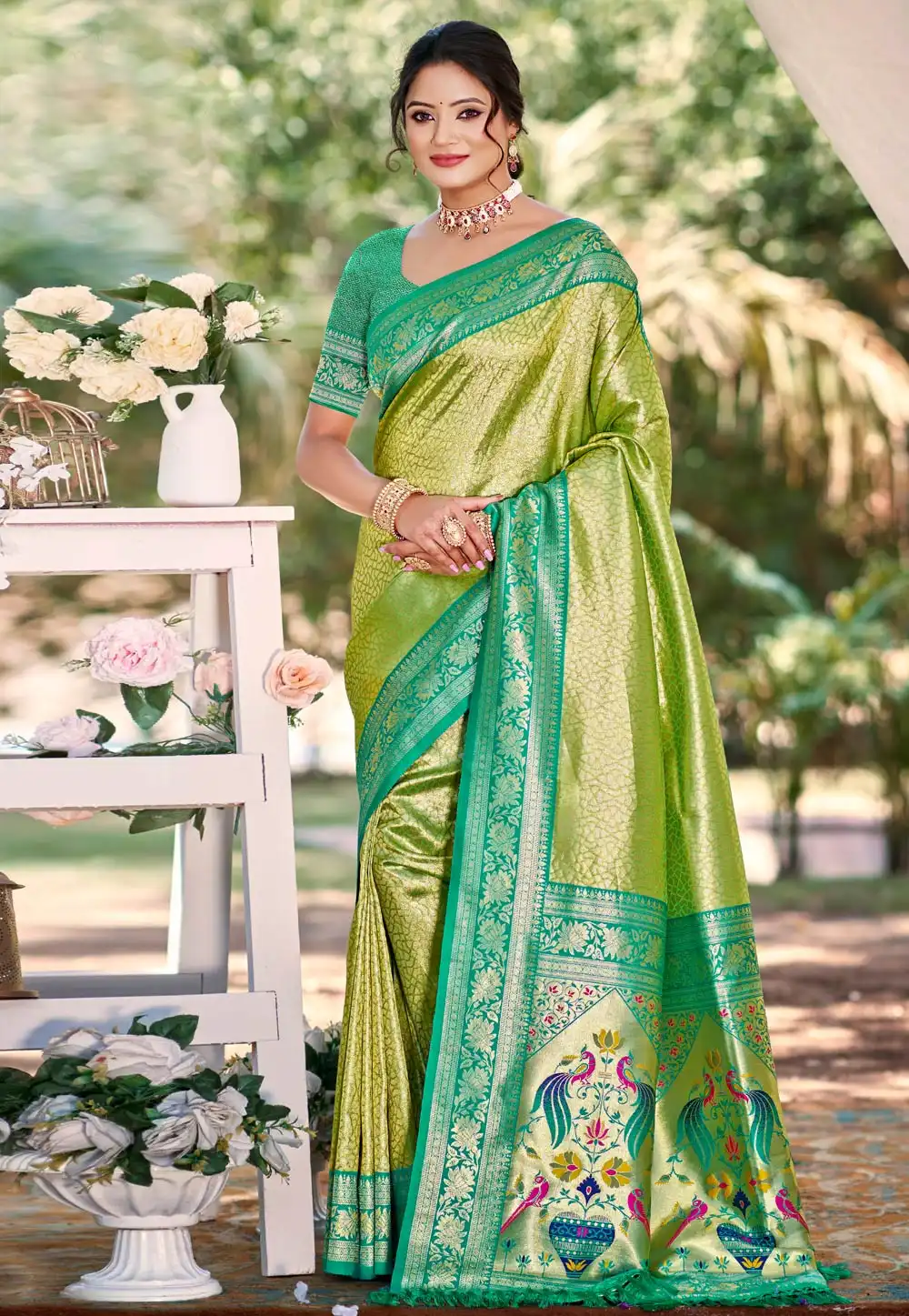 Mehndi Kanjivaram Silk Saree With Blouse 314106