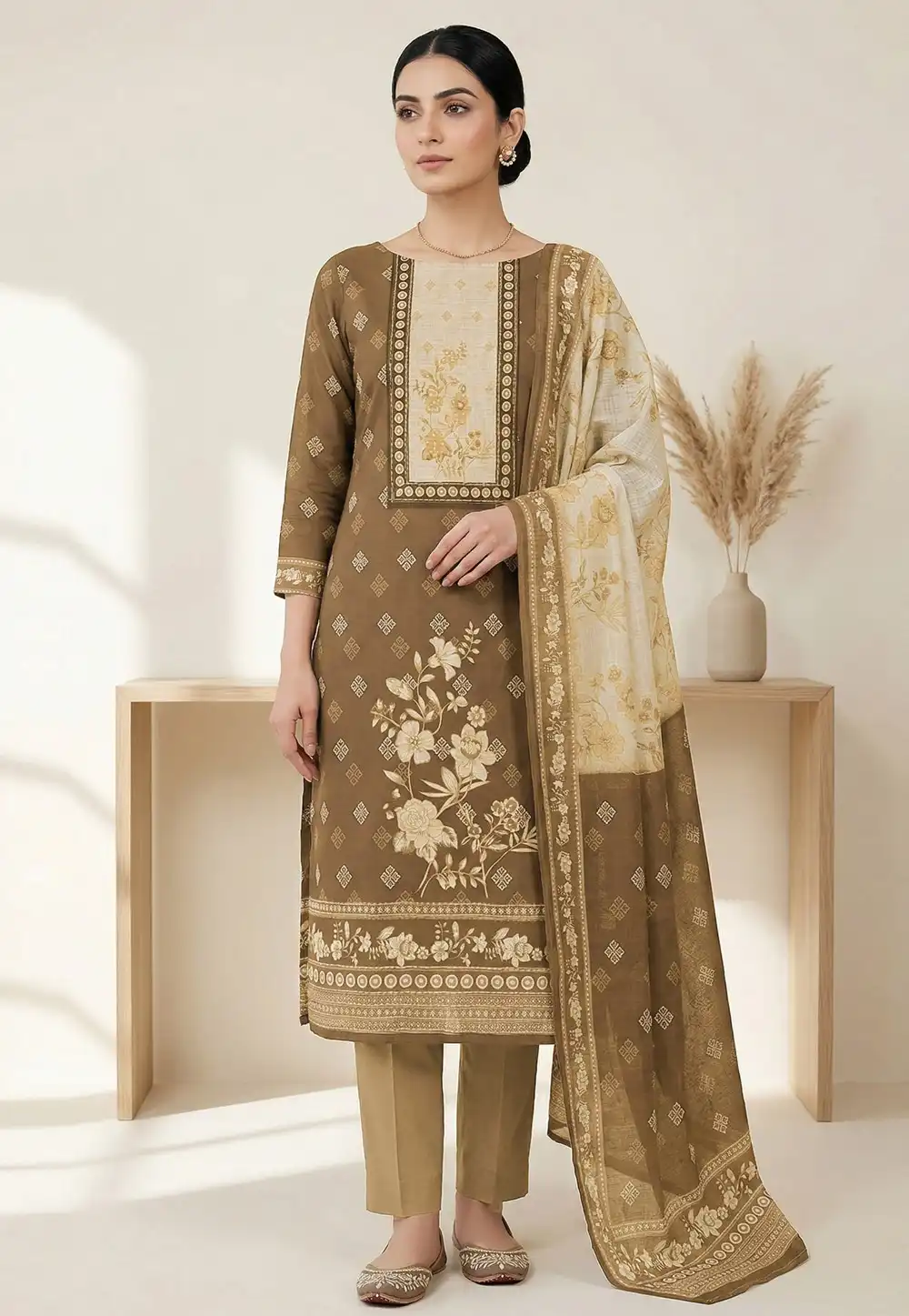 Mehndi Linen Straight Suit 327911