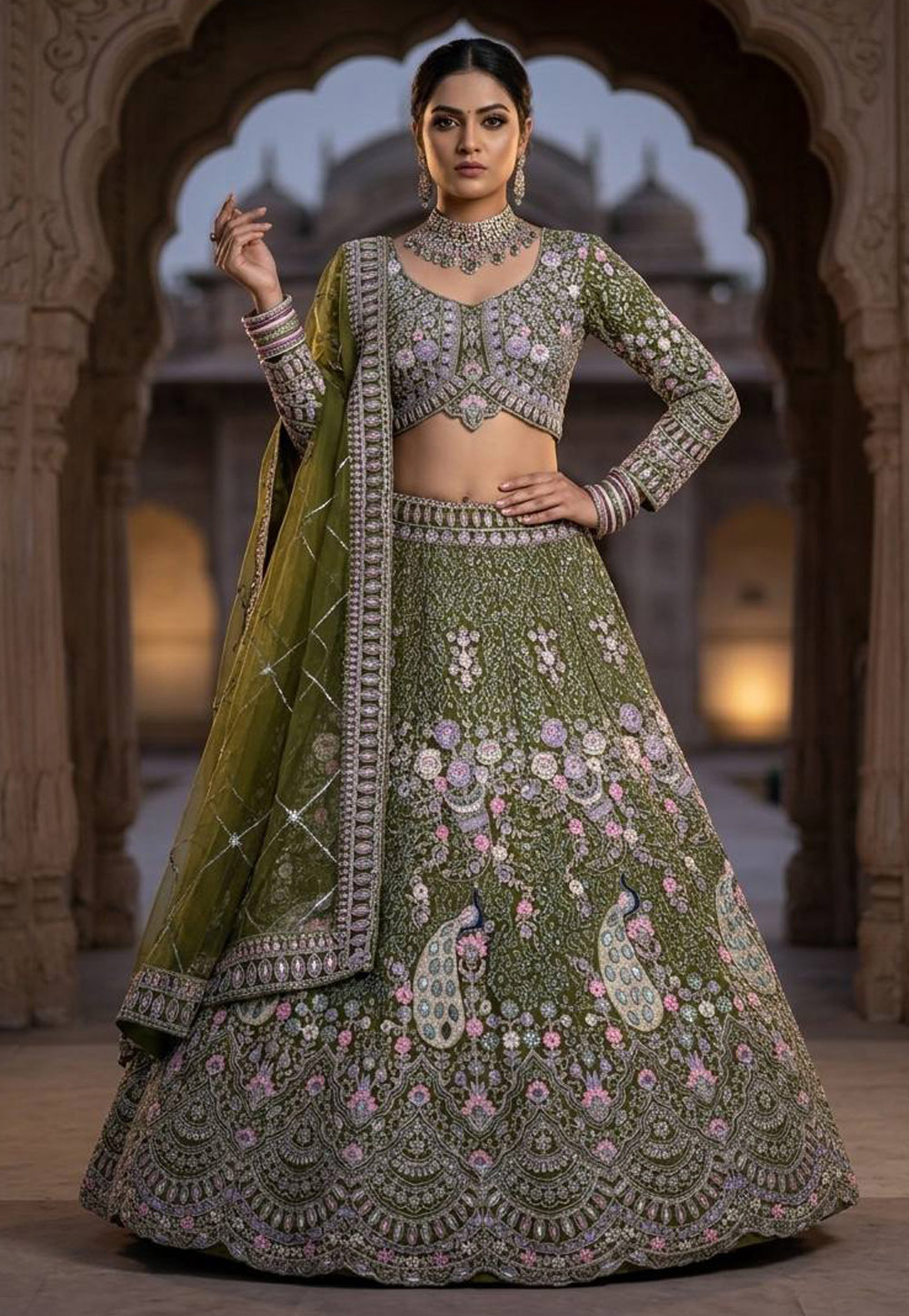 Mehndi Net Lehenga Choli For Wedding 329118