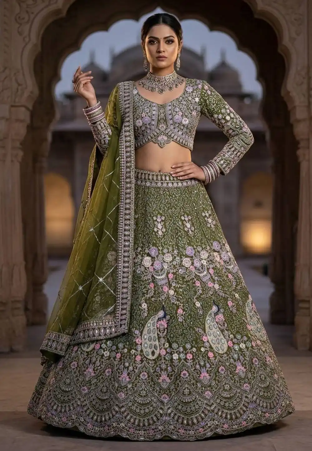 Mehndi Net Lehenga Choli For Wedding 329118