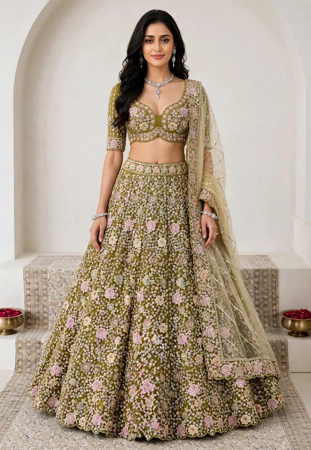Mehndi Net Lehenga Choli For Wedding 337162