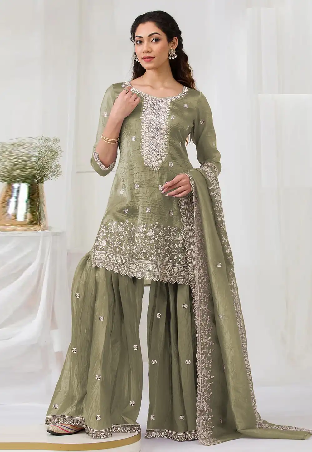 Mehndi Organza Gharara Suit 320370
