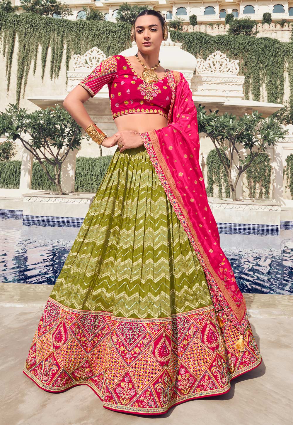 Mehndi Organza Lehenga Choli 329221