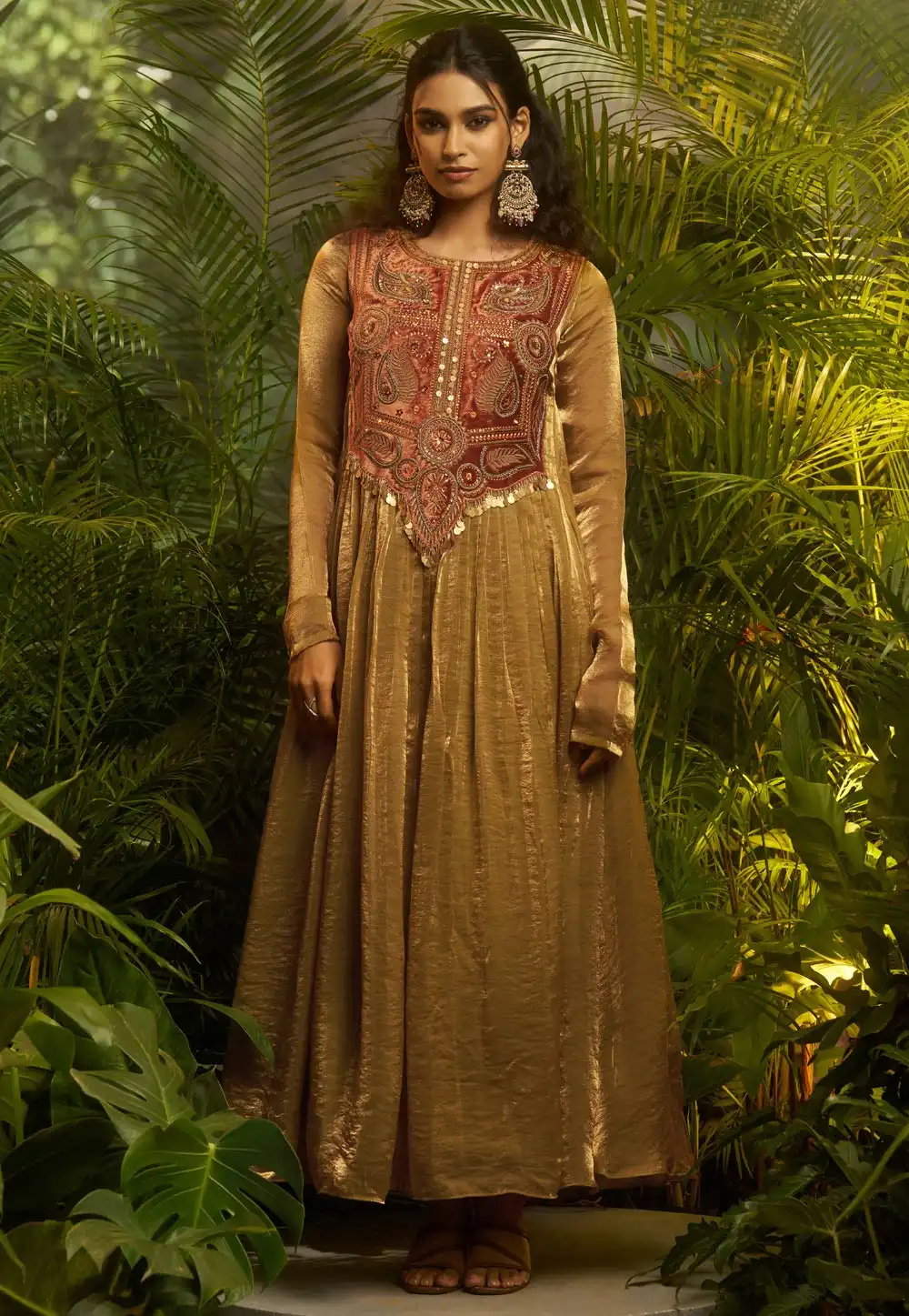 Mehndi Organza Readymade Long Anarkali Suit 325575