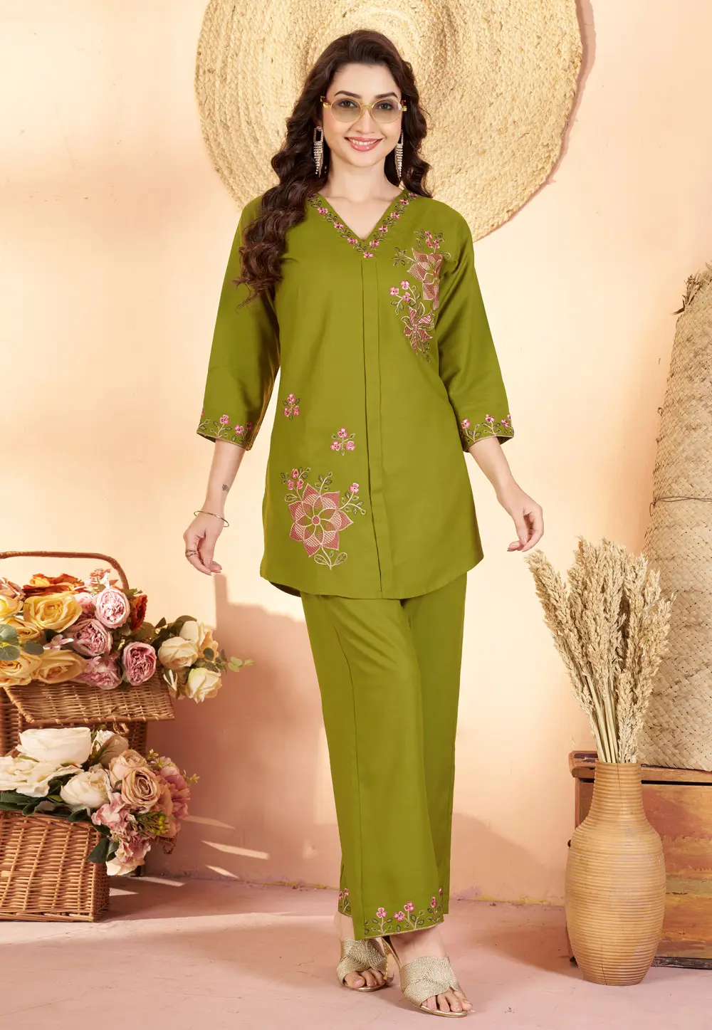 Mehndi Rayon Co-Ords Set 335021