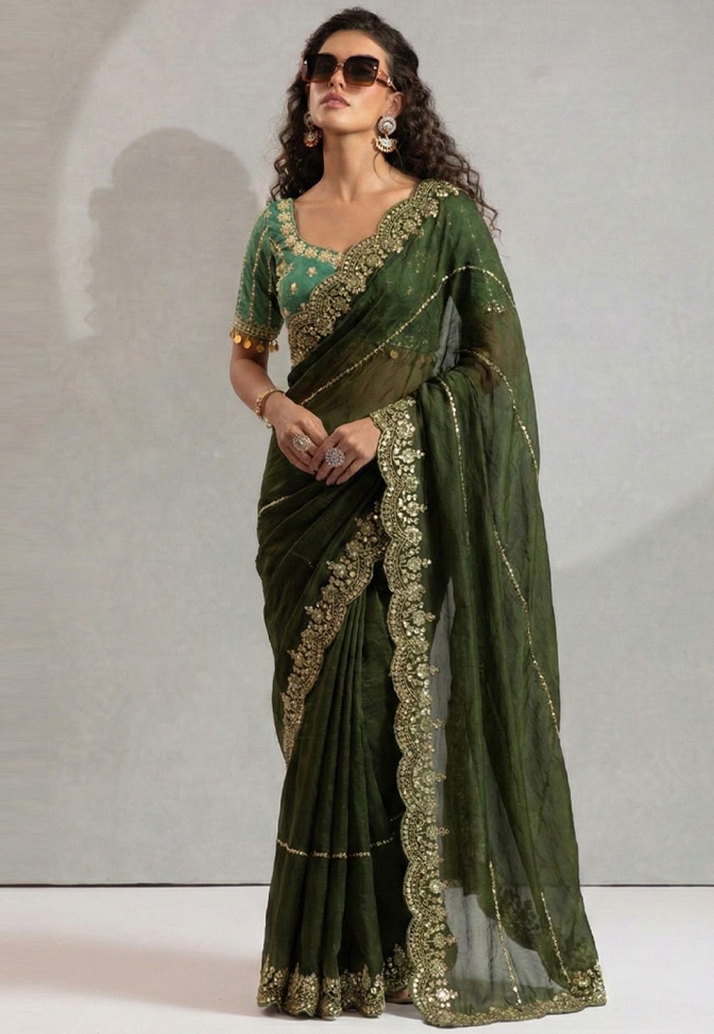 Mehndi Satin Saree With Blouse 330092