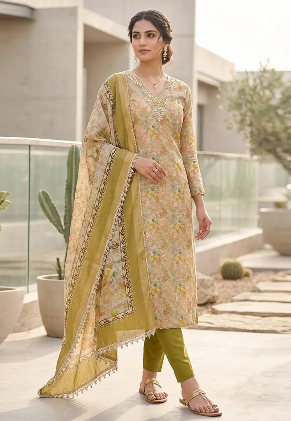 Mehndi Shimmer Pant Style Suit 335161