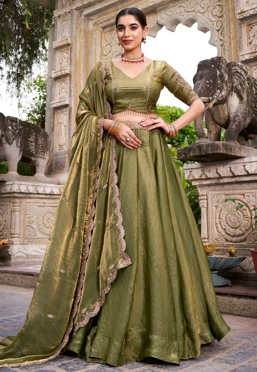 Mehndi Silk Circular Lehenga Choli 317637