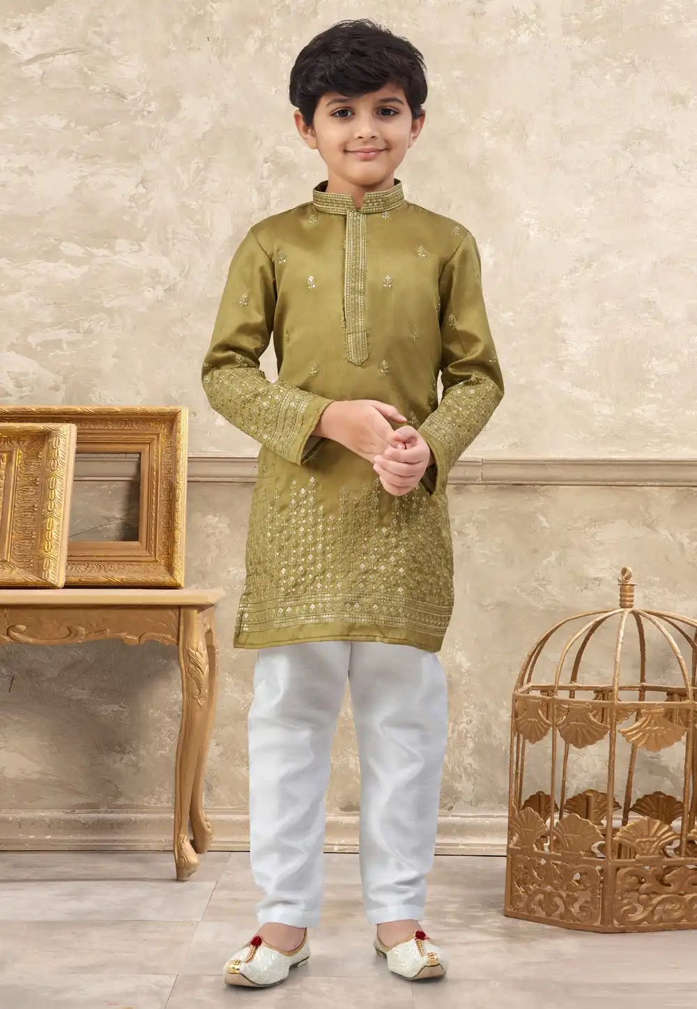 Mehndi Silk Kids Kurta Pajama 328727