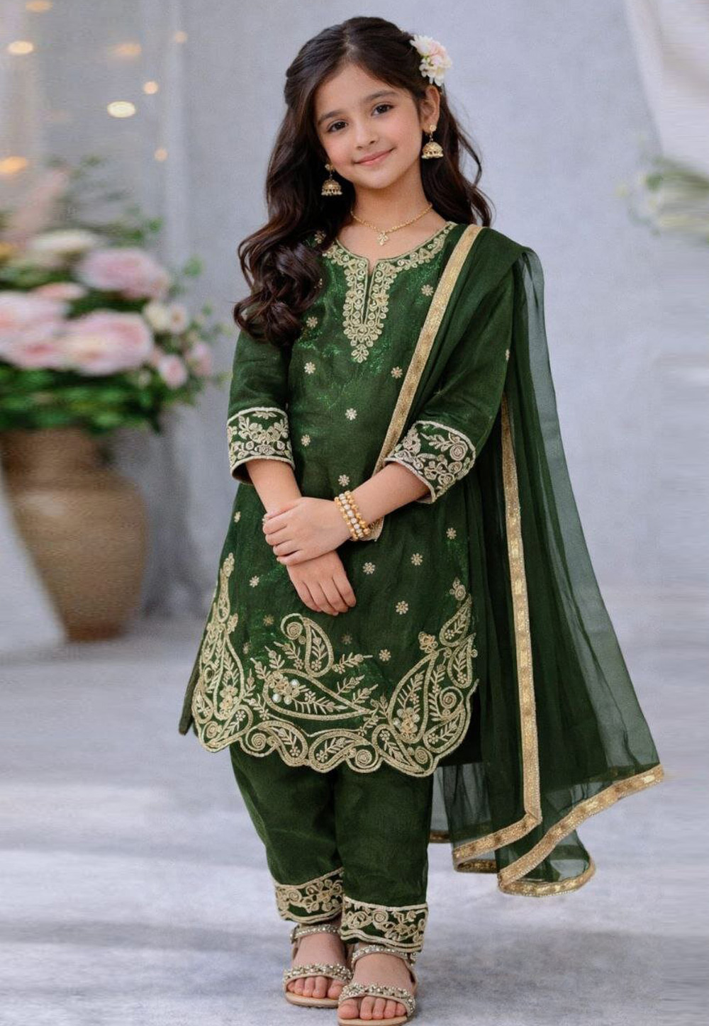 Mehndi Silk Kids Salwar Suit 329907