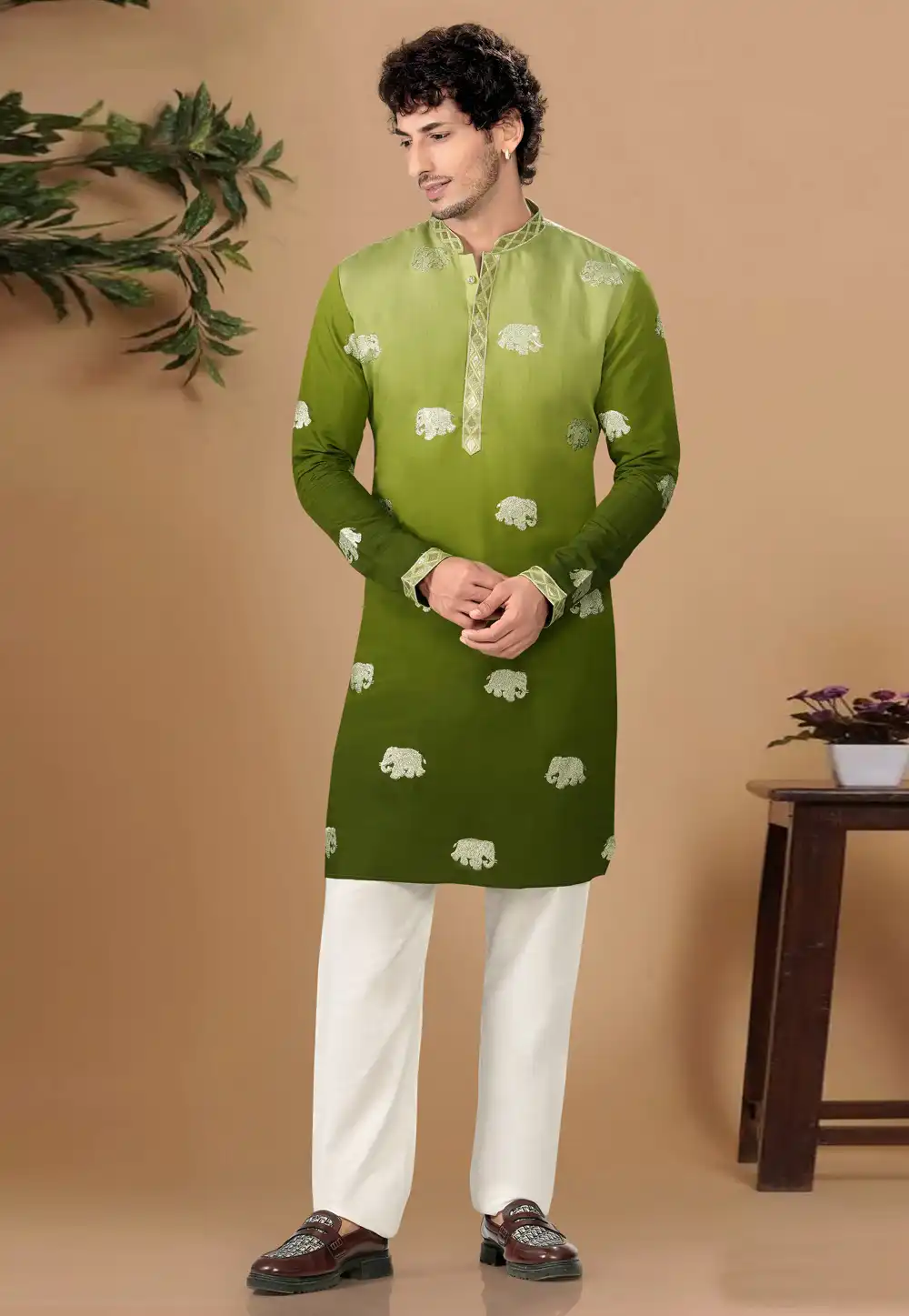 Mehndi Silk Kurta Pajama 325847