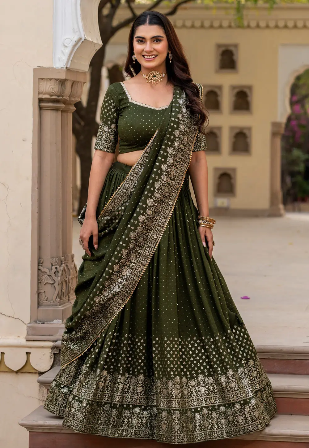 Mehndi Silk Lehenga Choli 332114