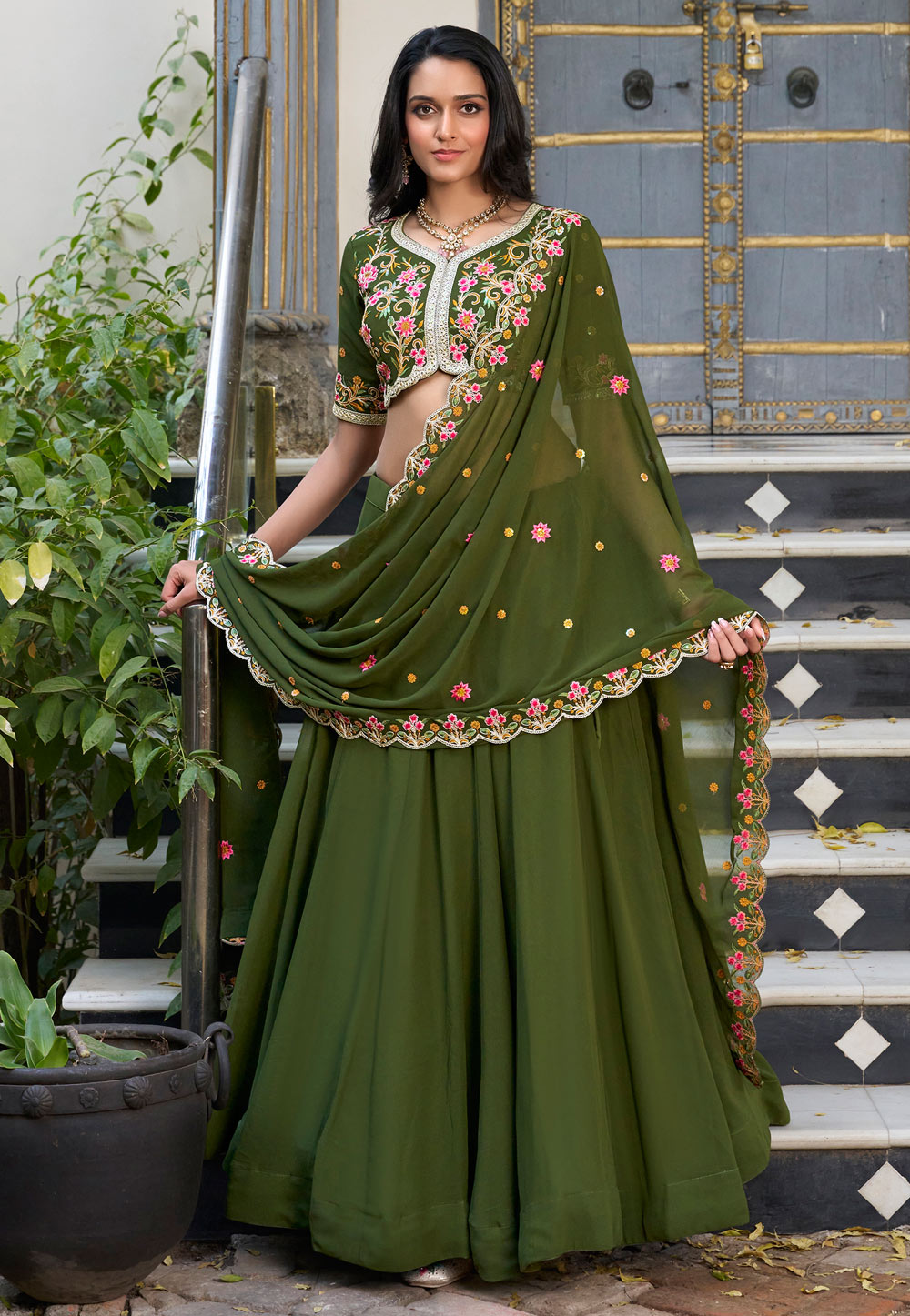 Mehndi Silk Lehenga Choli 307530