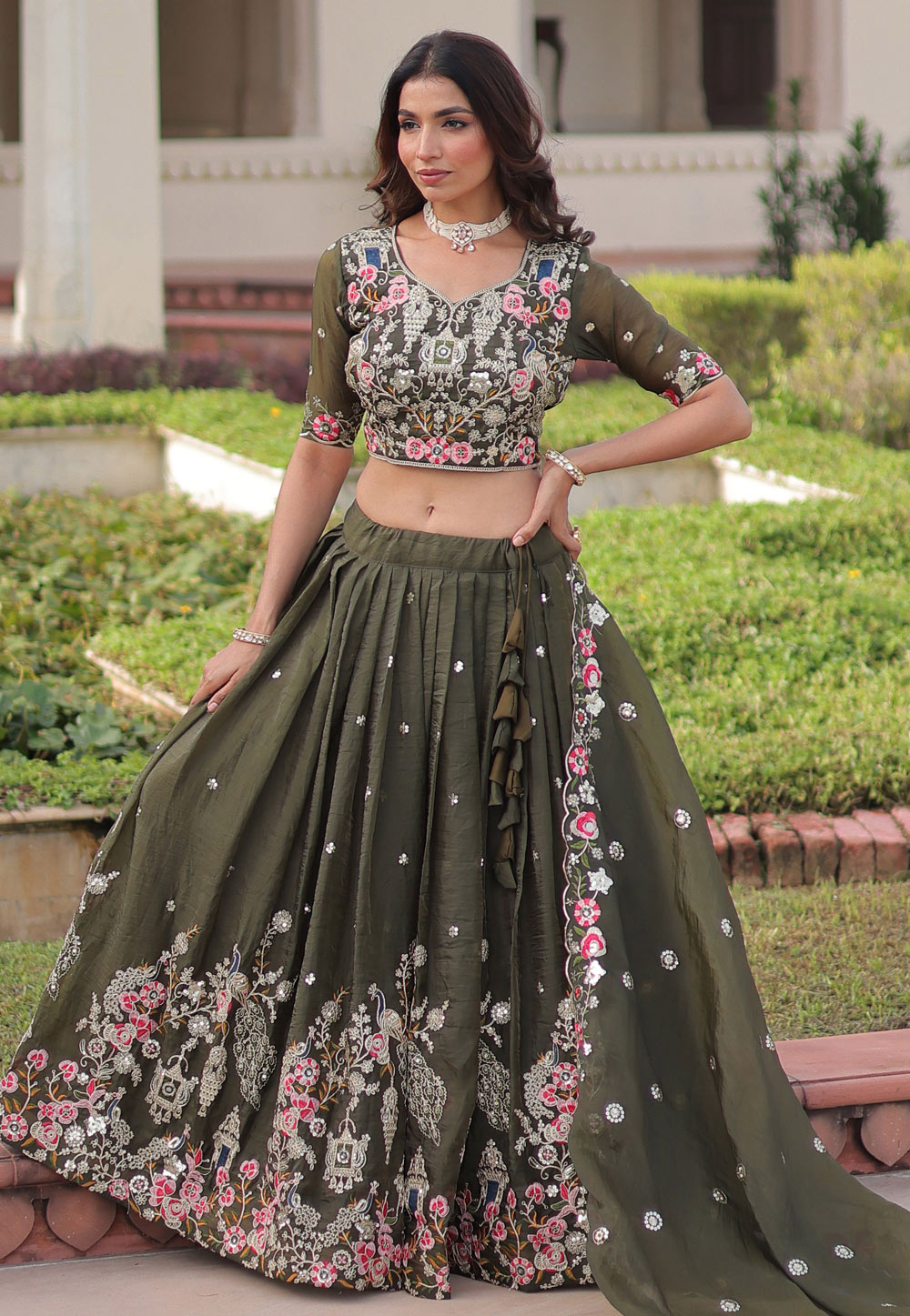 Mehndi Silk Lehenga Choli 324700
