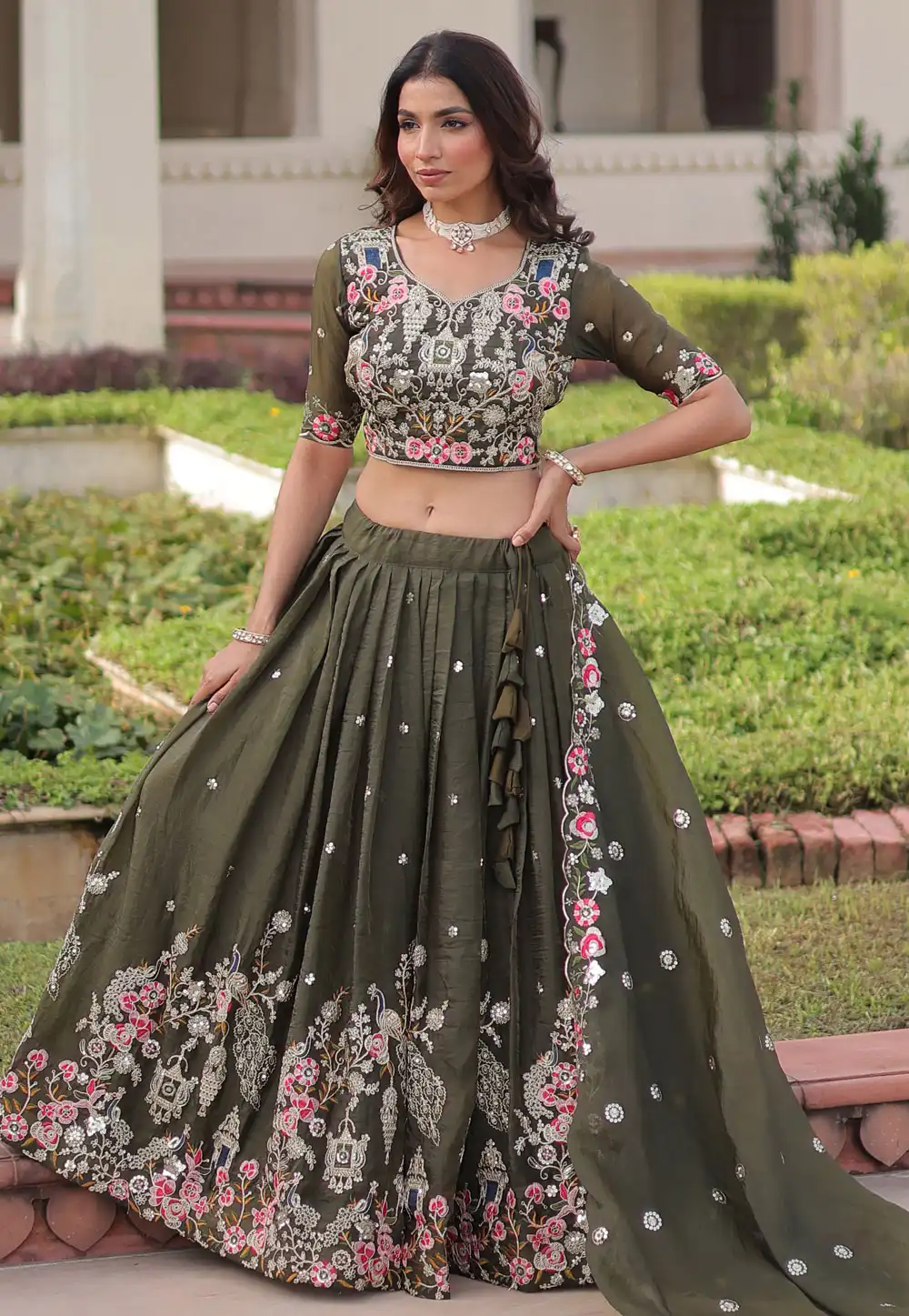 Mehndi Silk Lehenga Choli 324700
