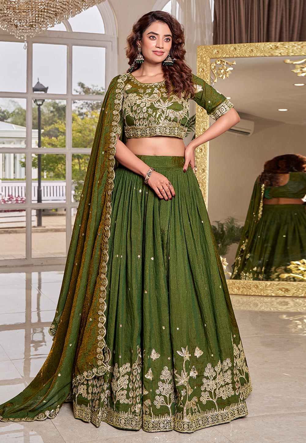 Mehndi Silk Lehenga Choli 327141