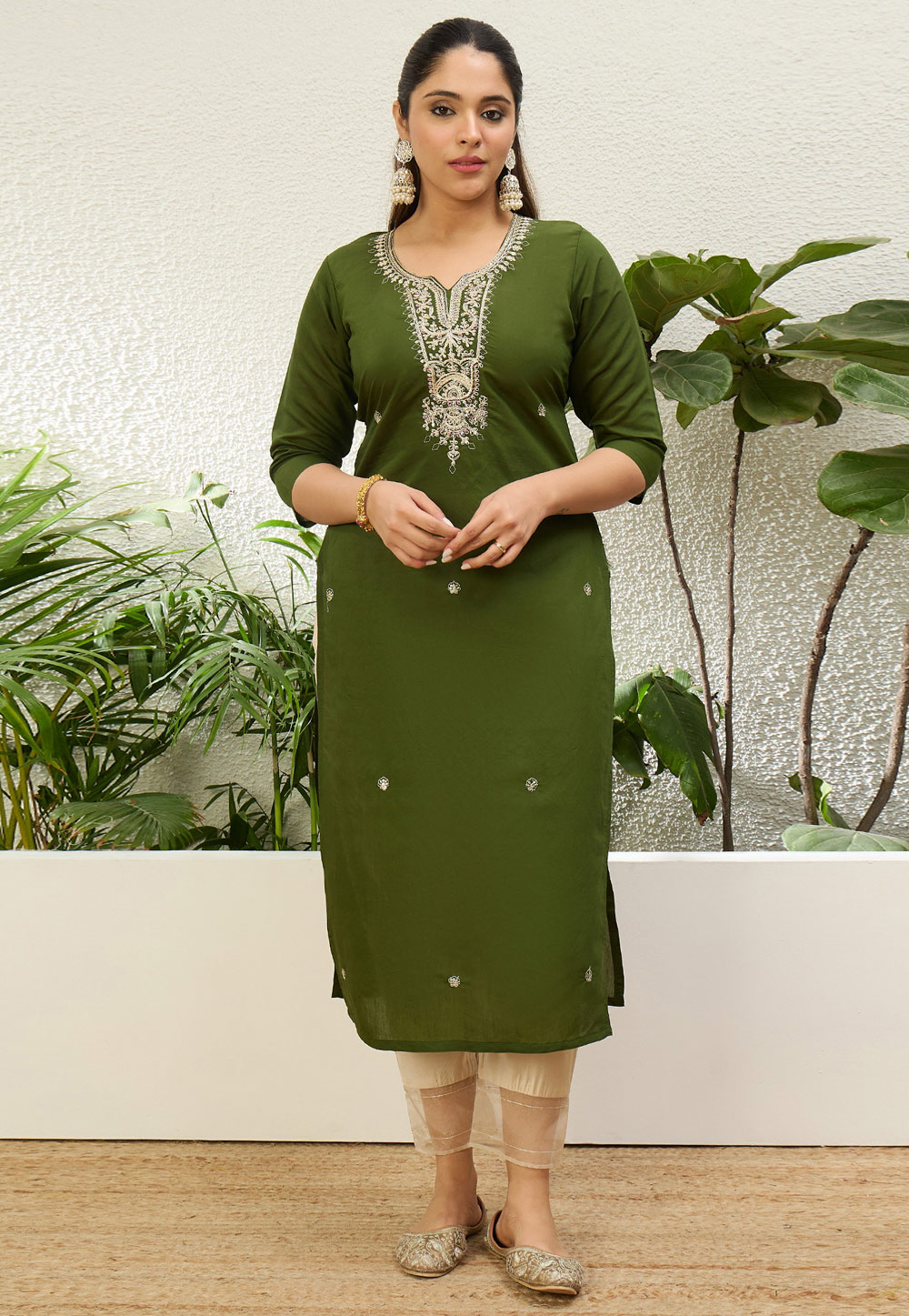 Mehndi Silk Long Kurti 328310