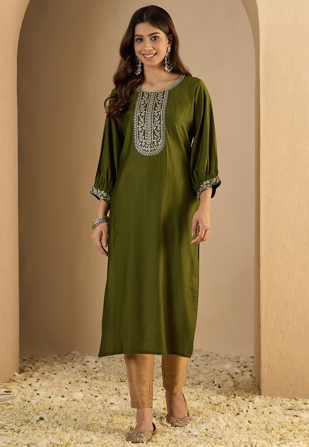 Mehndi Silk Long Kurti 325213