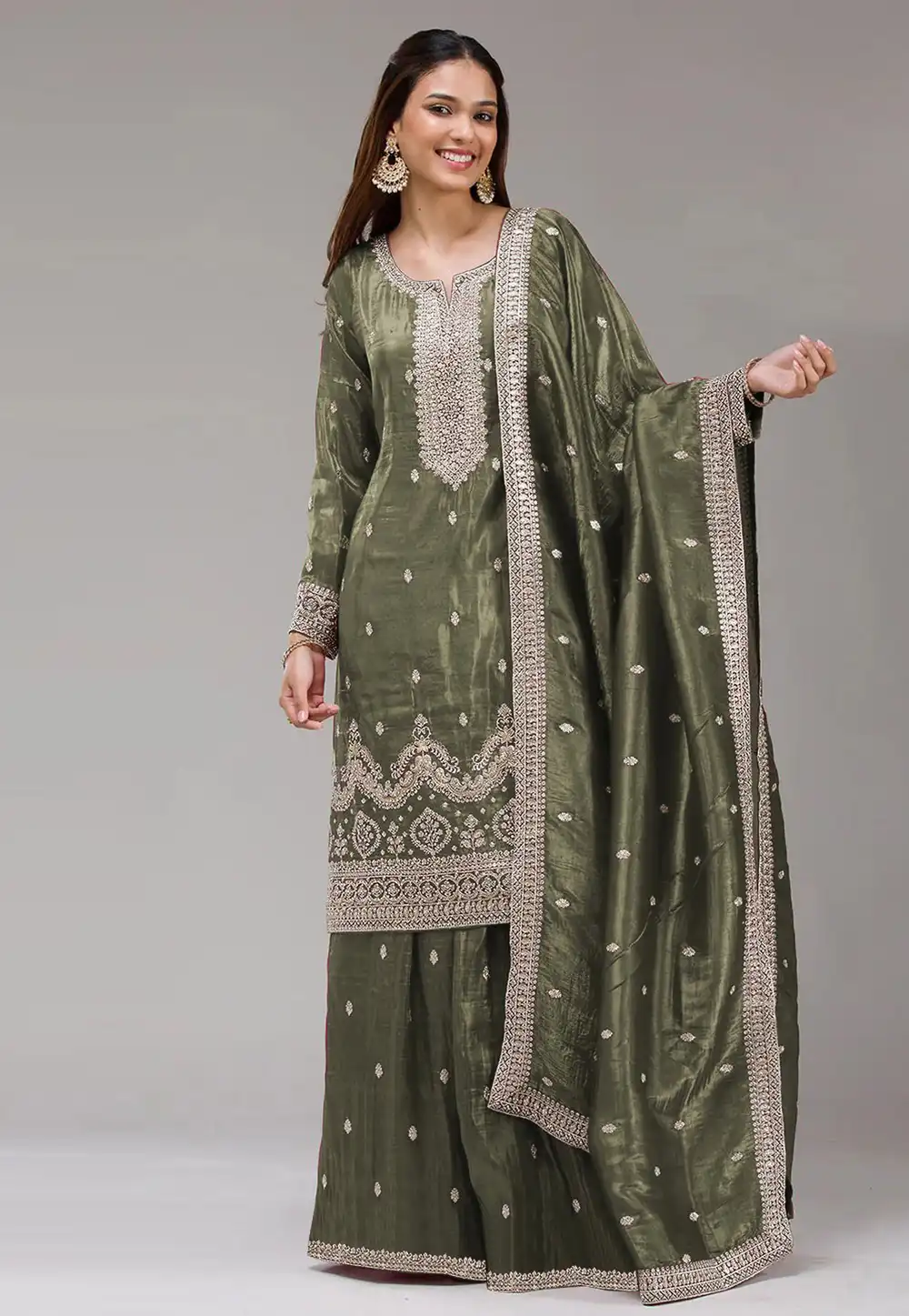 Mehndi Silk Pakistani Suit 321199