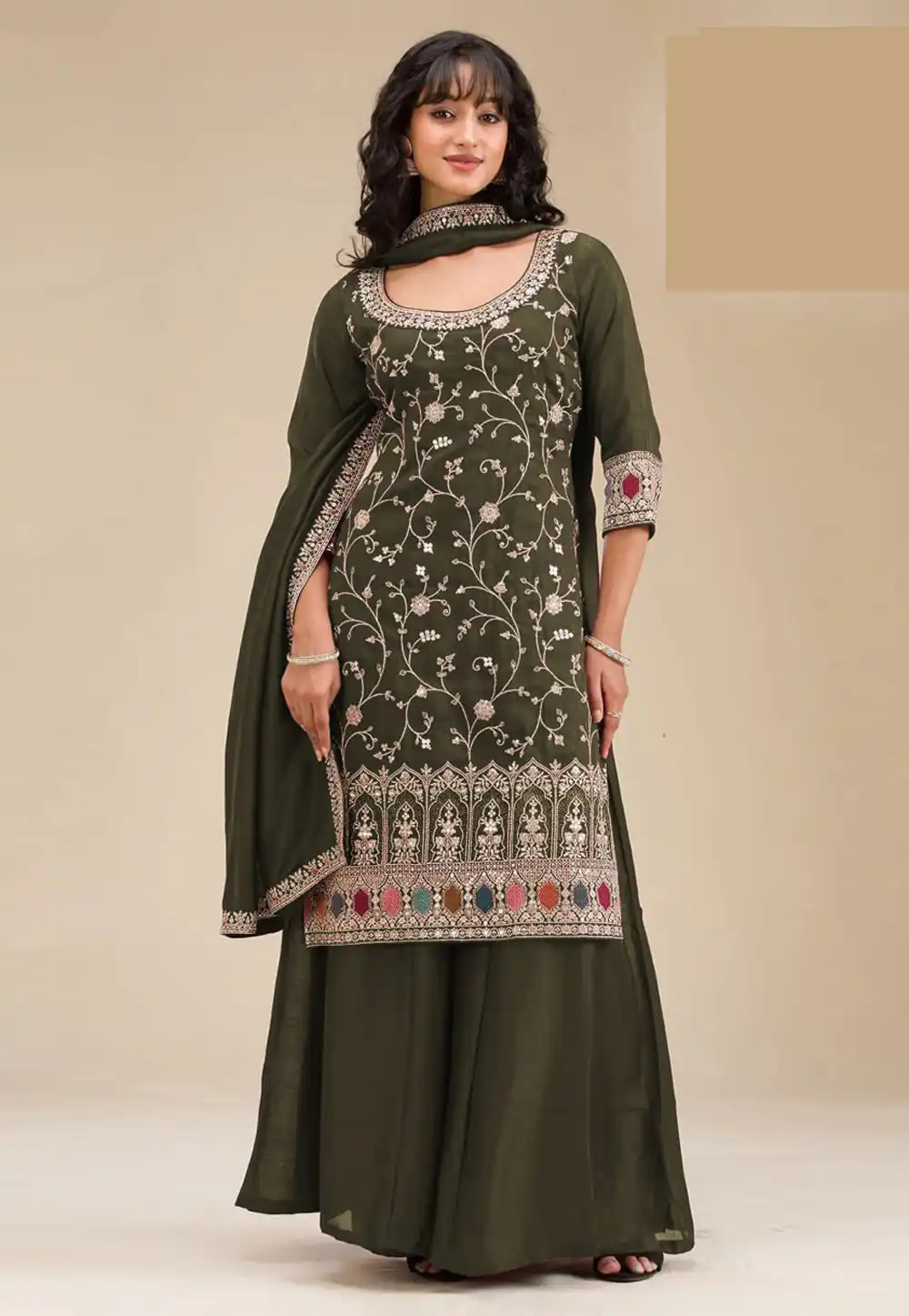 Mehndi Silk Pakistani Suit 317287
