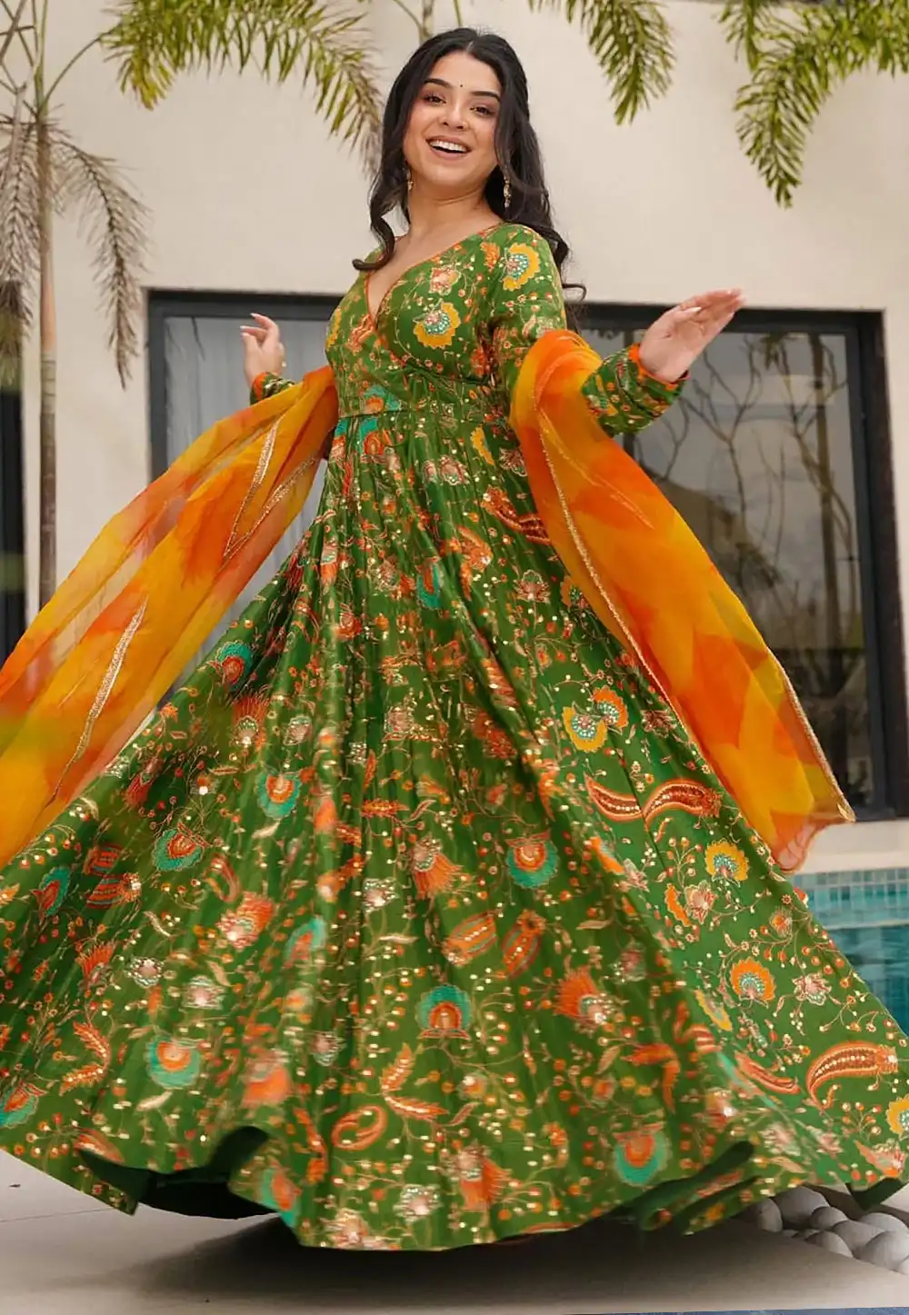 Mehndi Silk Readymade Anarkali Suit 311632