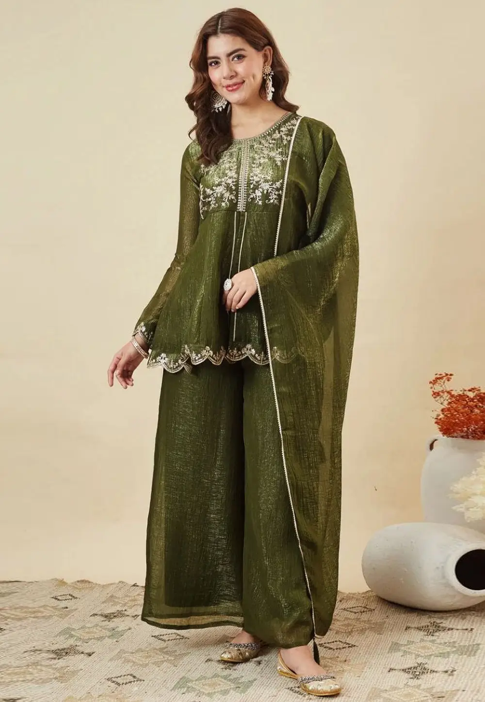 Mehndi Silk Readymade Pakistani Suit 331062