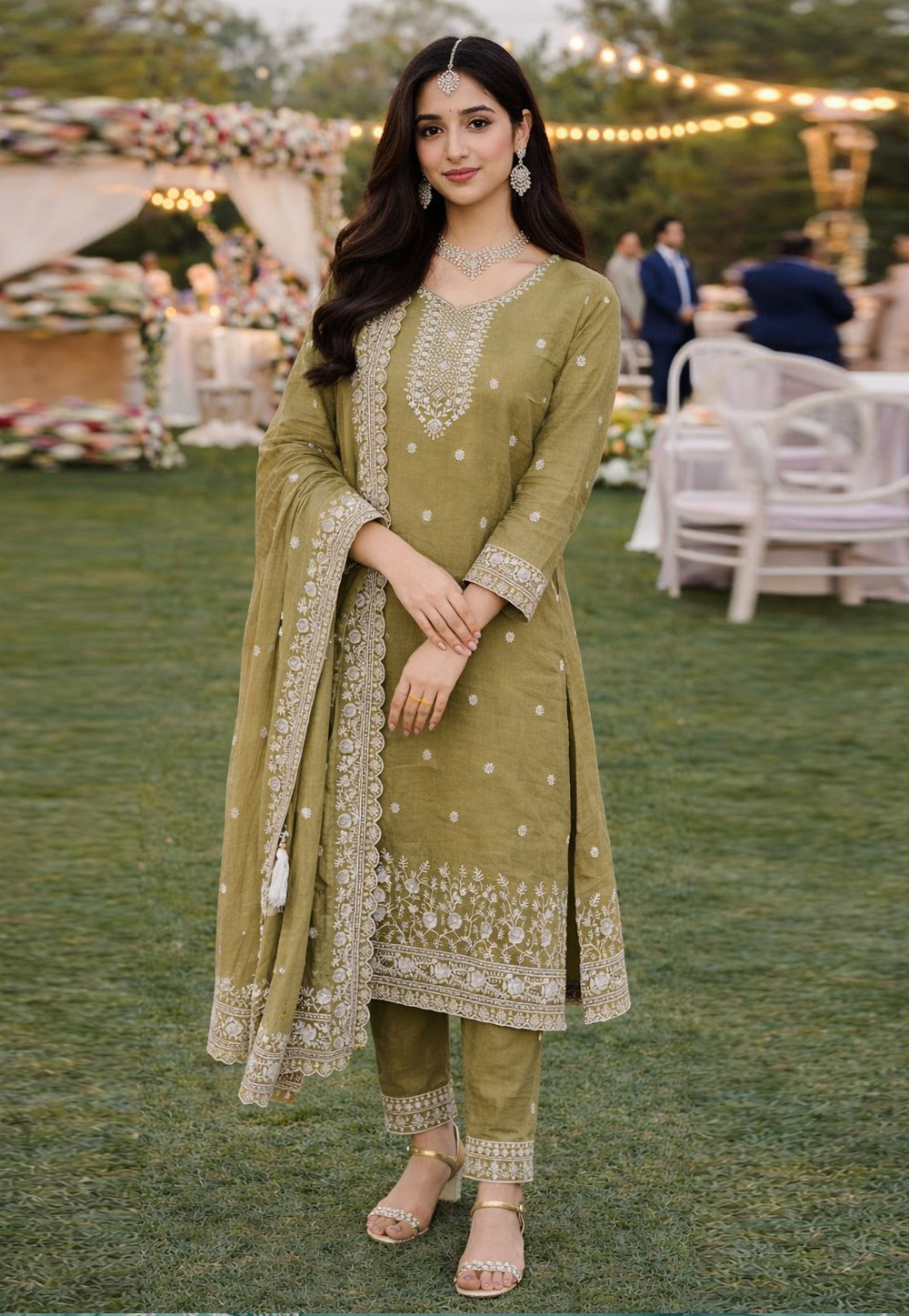 Mehndi Silk Readymade Straight Suit 324203