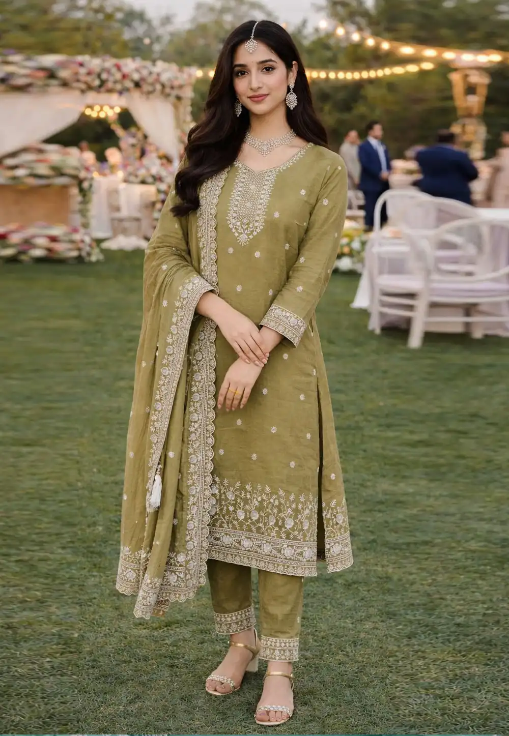 Mehndi Silk Readymade Straight Suit 324203