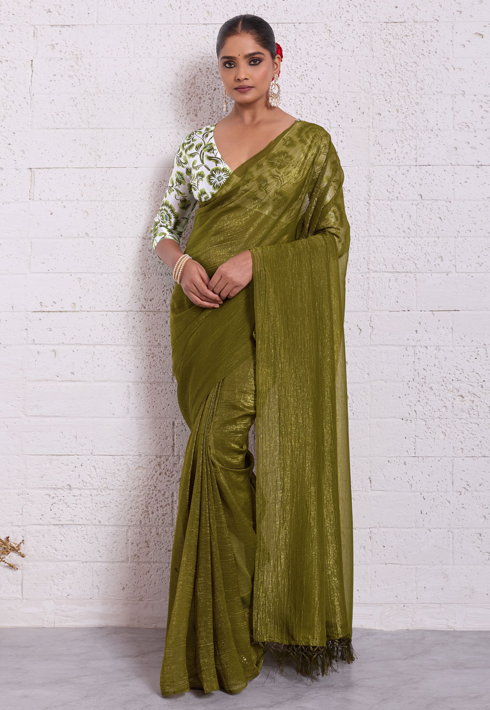 Mehndi Silk Saree With Blouse 326364