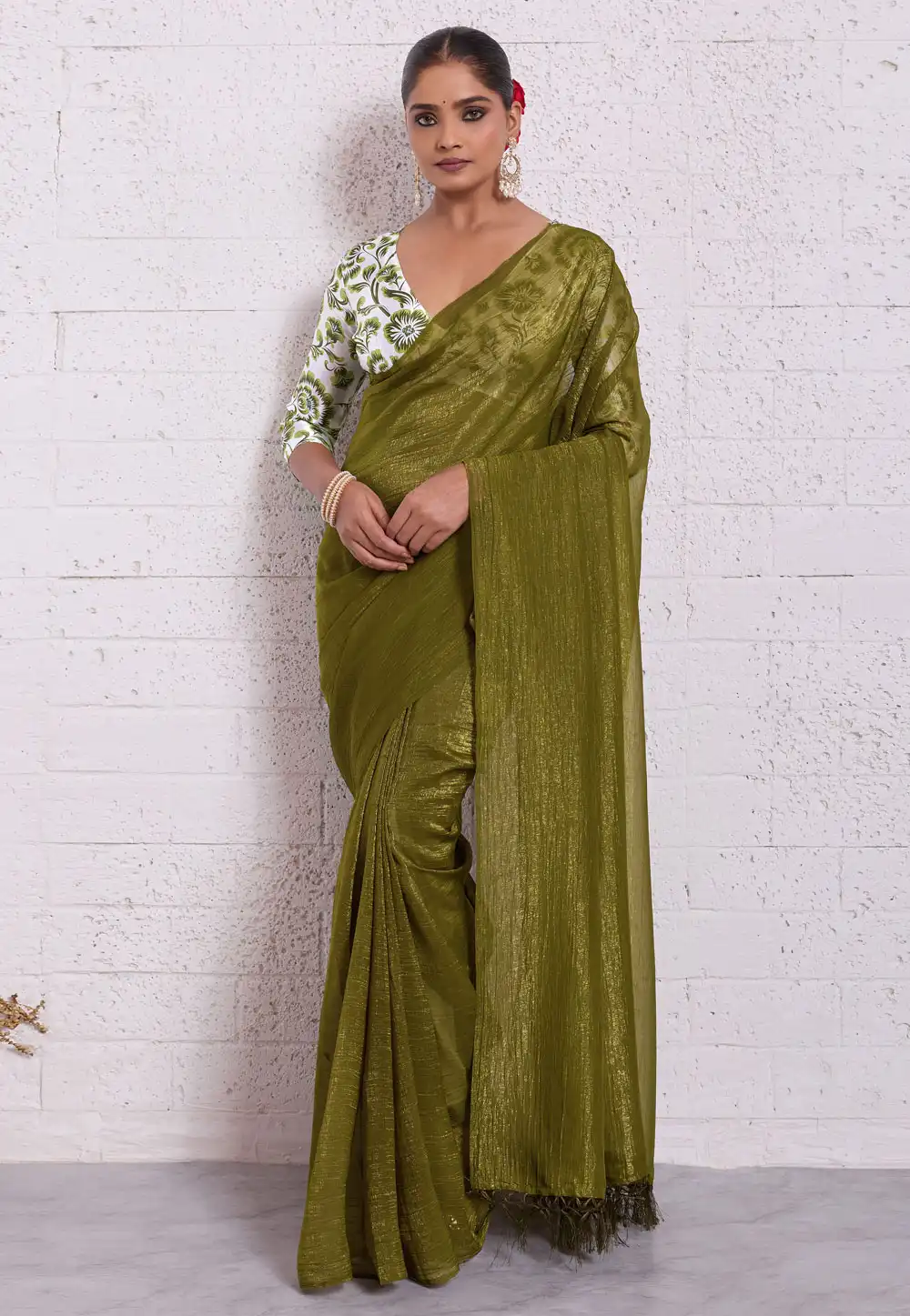Mehndi Silk Saree With Blouse 326364