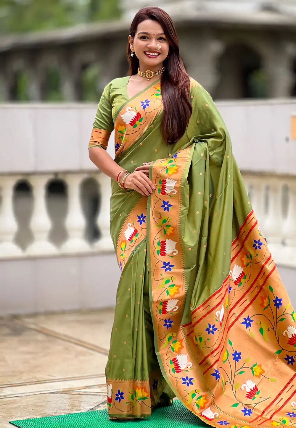 Mehndi Silk Saree With Blouse 317706