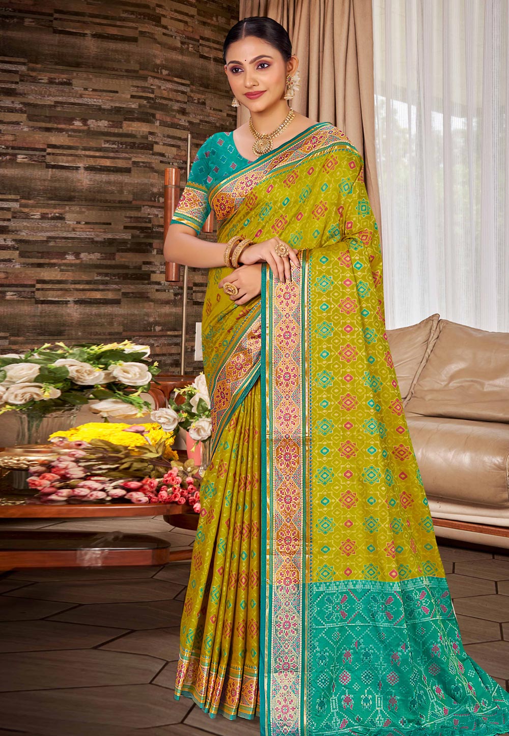 Mehndi Silk Saree With Blouse 324327