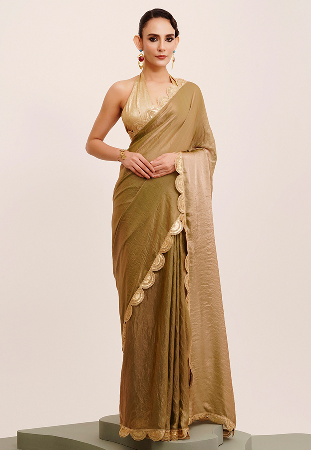 Mehndi Tissue Saree With Blouse 312117