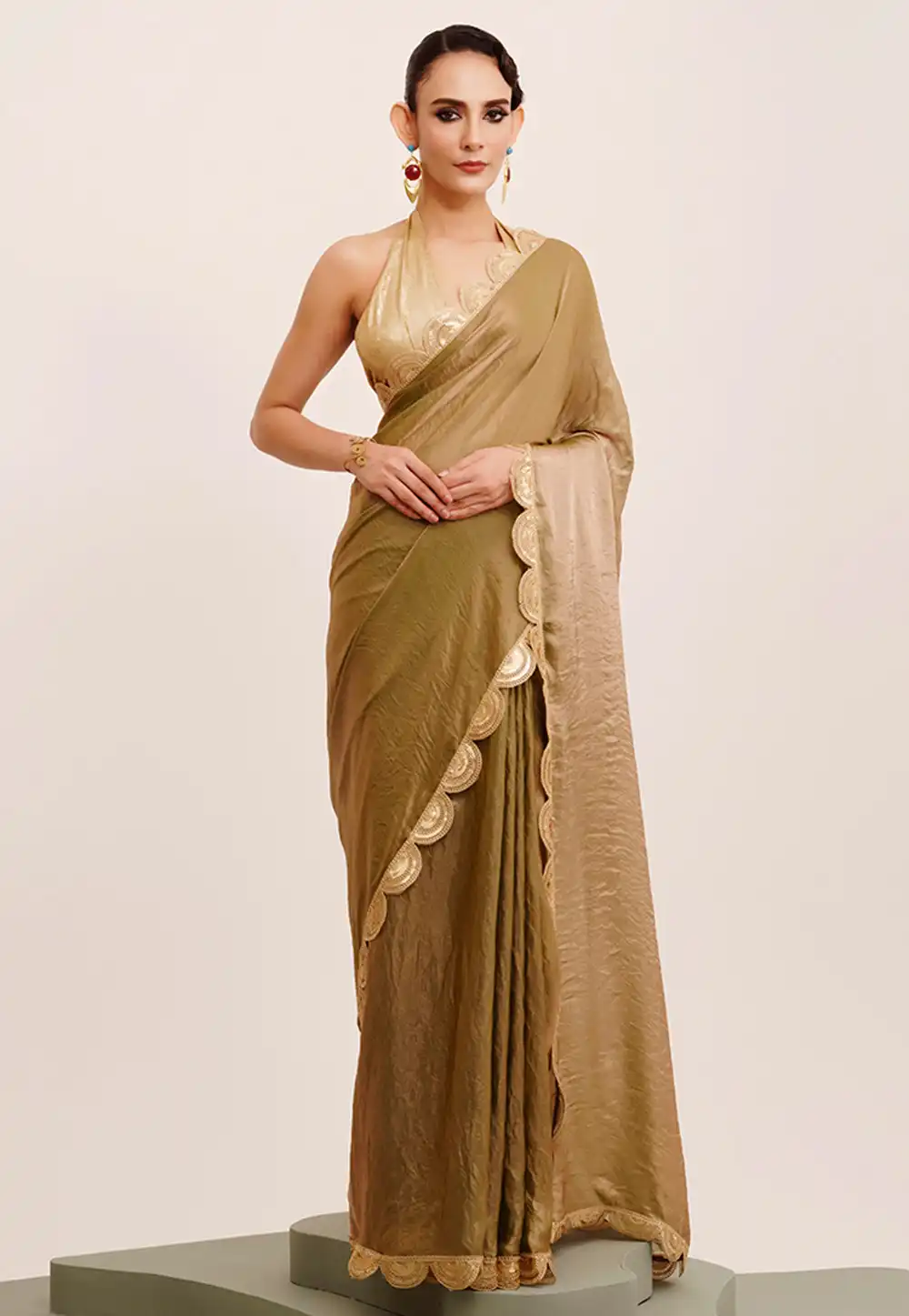 Mehndi Tissue Saree With Blouse 312117