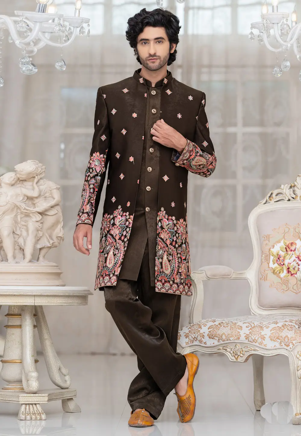 Mehndi Velvet Indo Western Suit 336514
