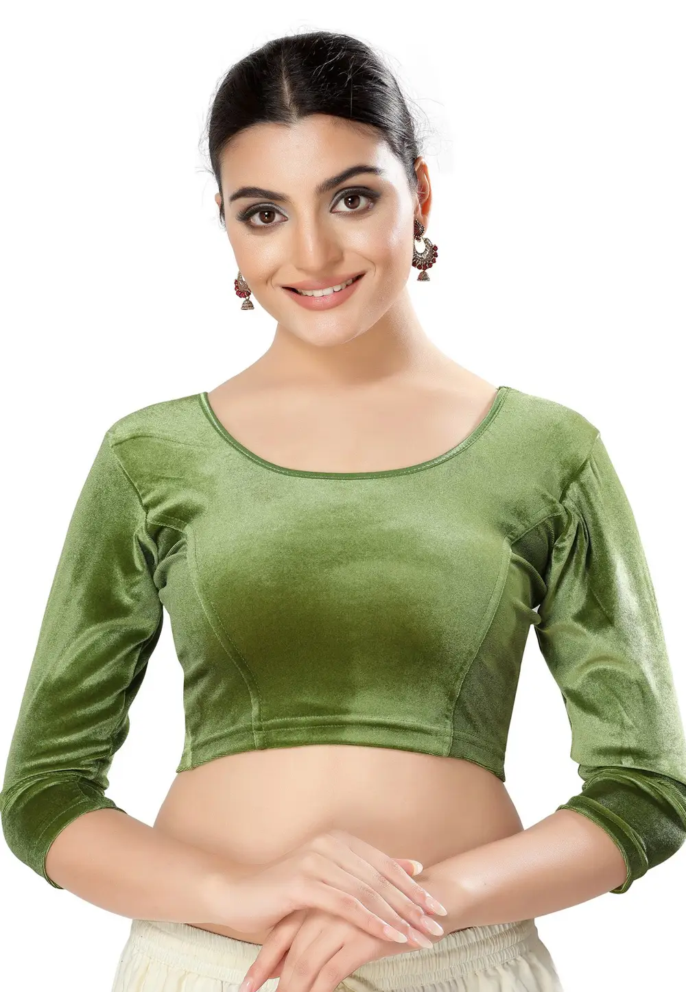 Mehndi Velvet Readymade Blouse 333486
