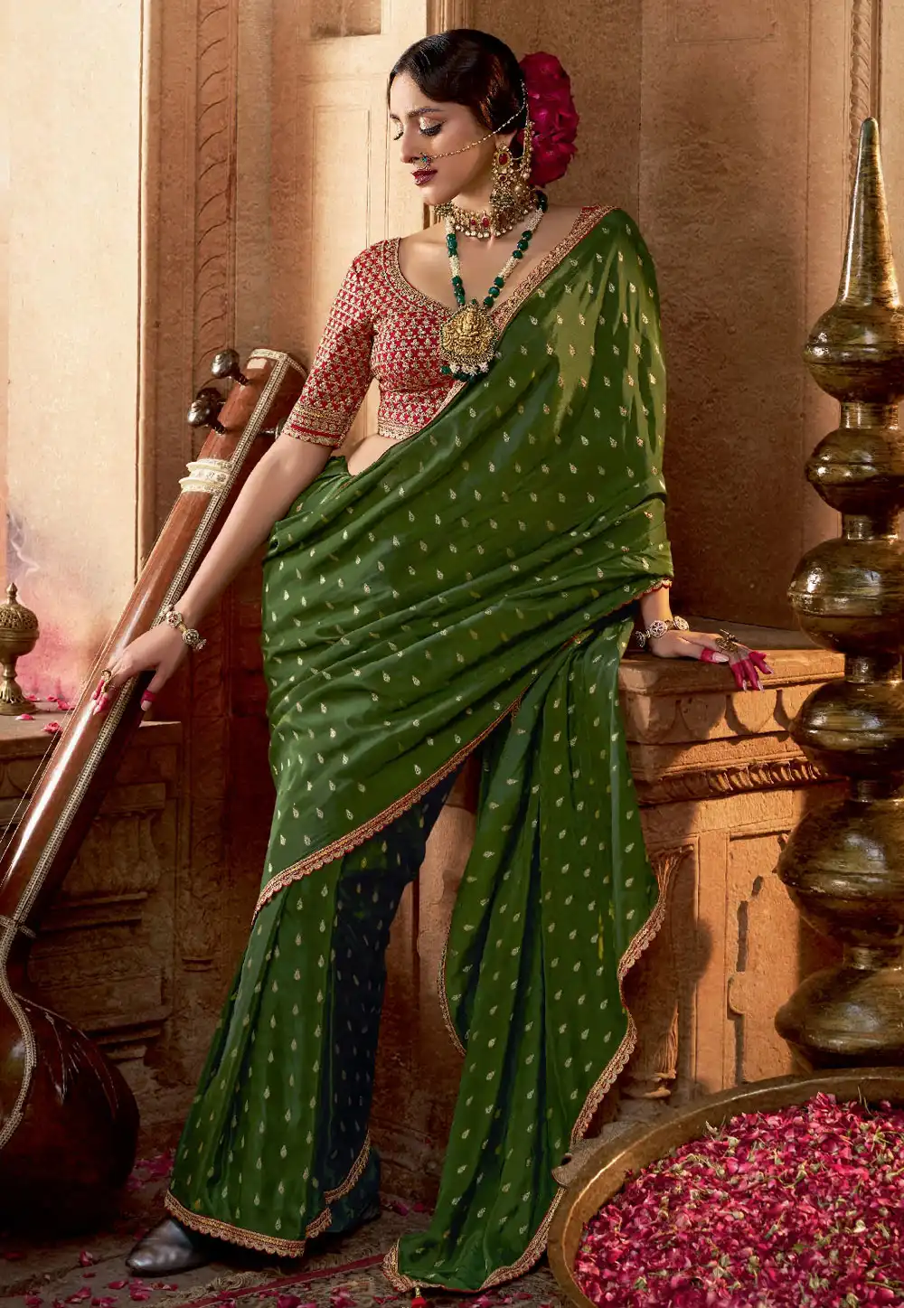 Mehndi Viscose Crepe Saree With Blouse 313431