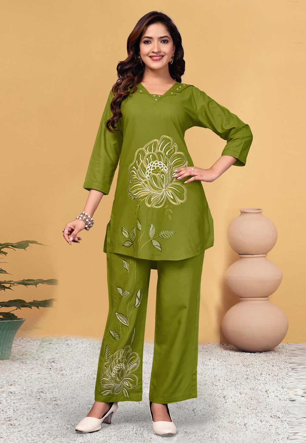 Mehndi Viscose Rayon Co-Ords Set 321413