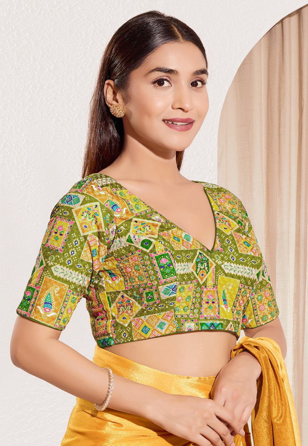 Mehndi Viscose Rayon Readymade Blouse 311365