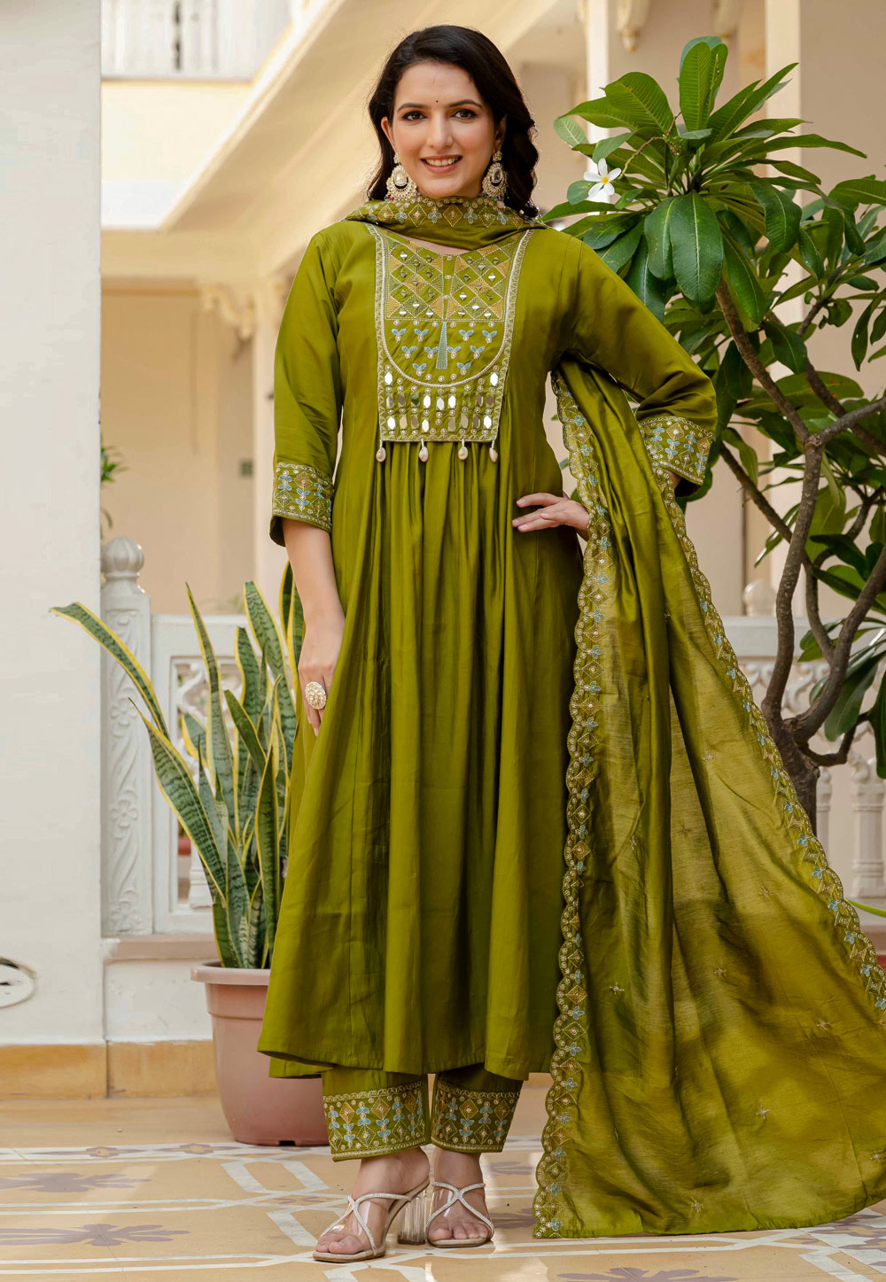 Mehndi Viscose Readymade Anarkali Suit 319900