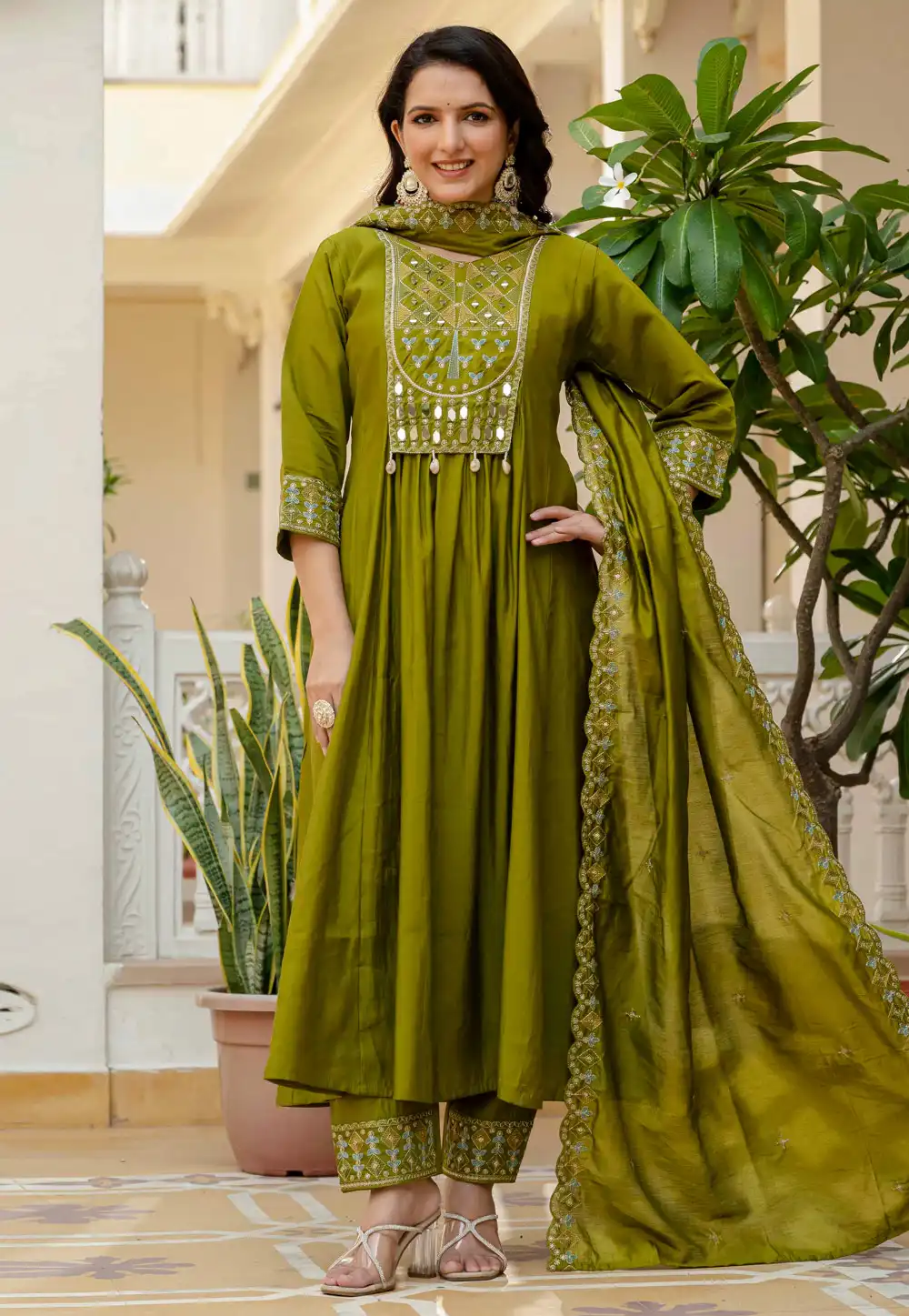 Mehndi Viscose Readymade Anarkali Suit 319900