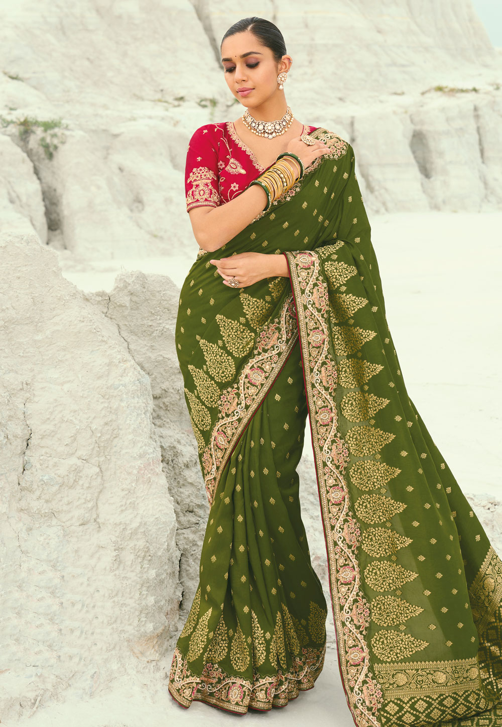 Mehndi Viscose Saree With Blouse 319294