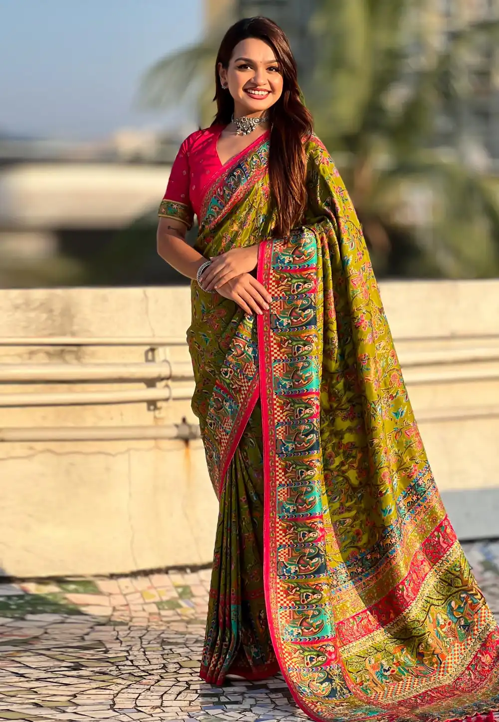 Mehndi Viscose Saree With Blouse 322524