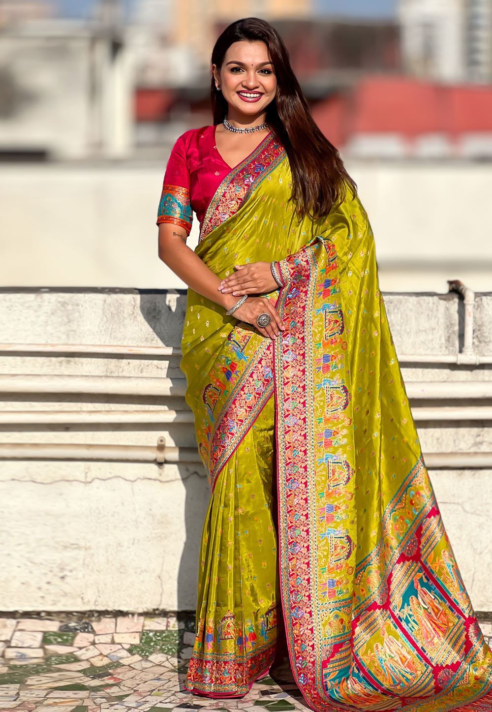 Mehndi Viscose Saree With Blouse 326518