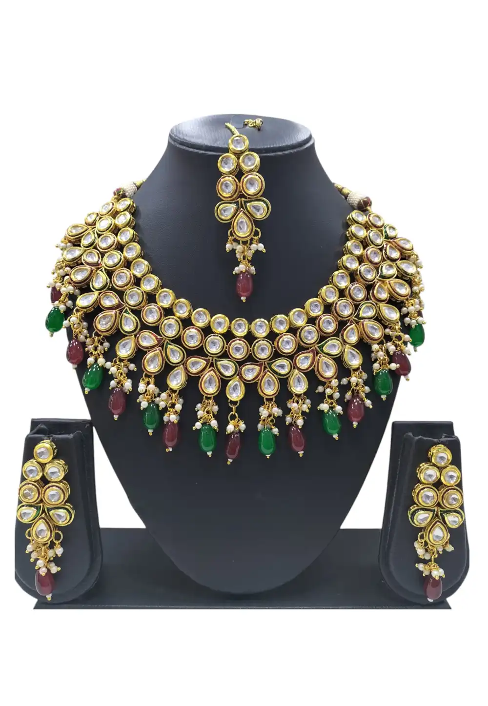 Multicolor Alloy Necklace Set With Earrings and Maang Tikka 312922