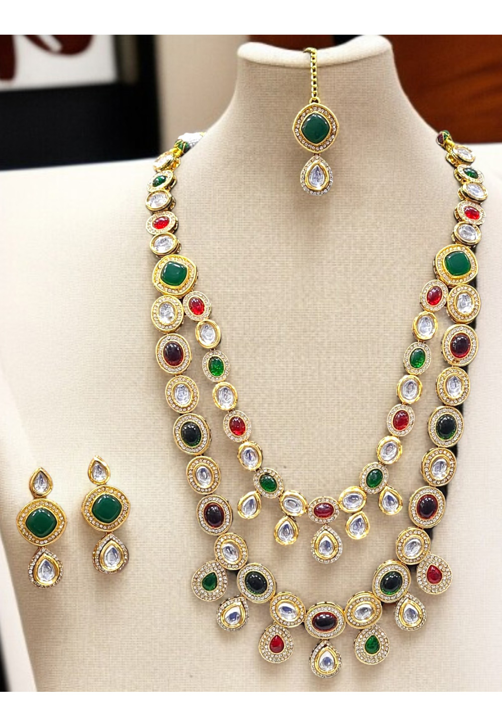 Multicolor Alloy Necklace Set With Earrings and Maang Tikka 313767
