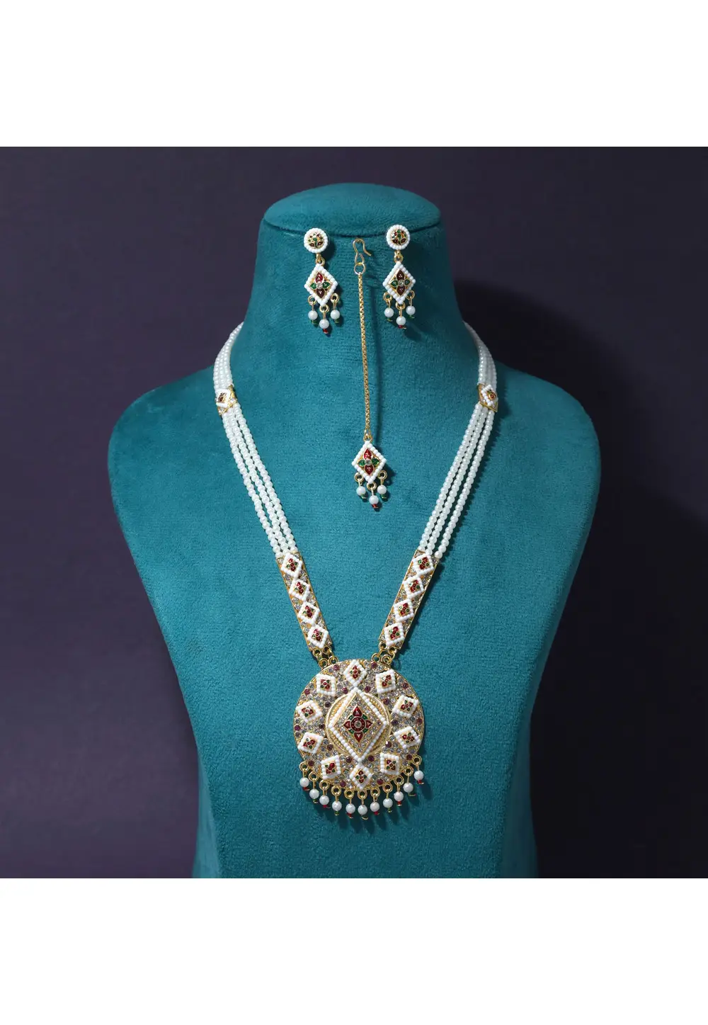 Multicolor Alloy Necklace Set With Earrings and Maang Tikka 335212