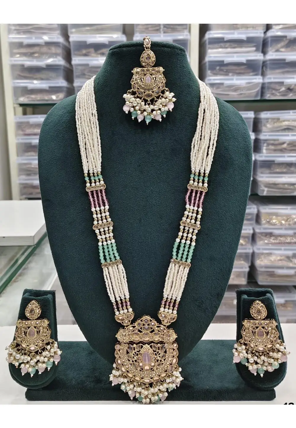Multicolor Alloy Necklace Set With Earrings and Maang Tikka 336704